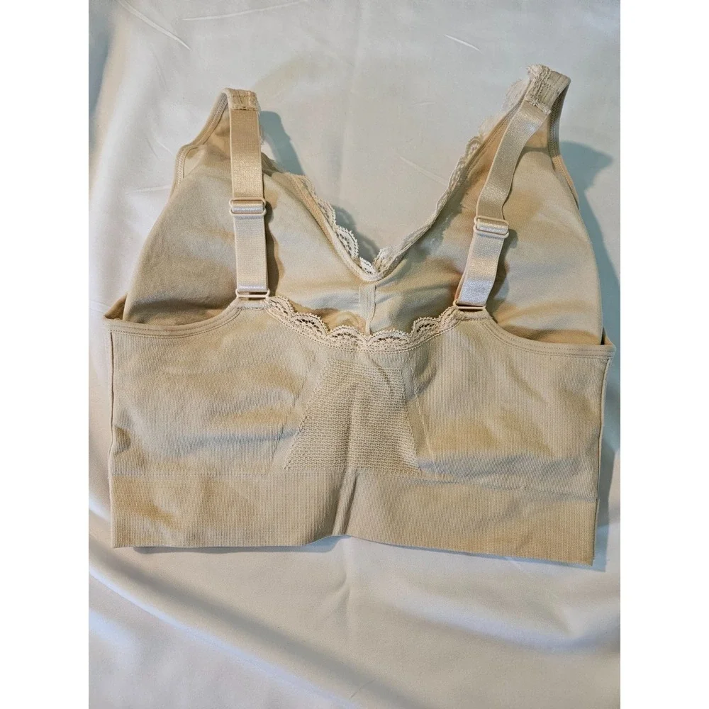 Cara Mia Womens Sz L Lace Front Beige T Shirt‎ Bra Wrapped Front